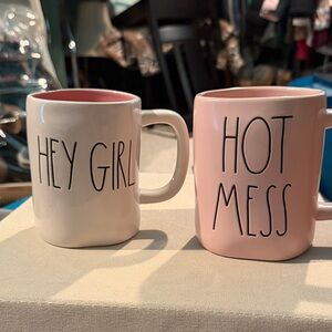 Rae Dunn Pink 'HOT MESS' and White 'HEY GIRL' Ceramic Mugs